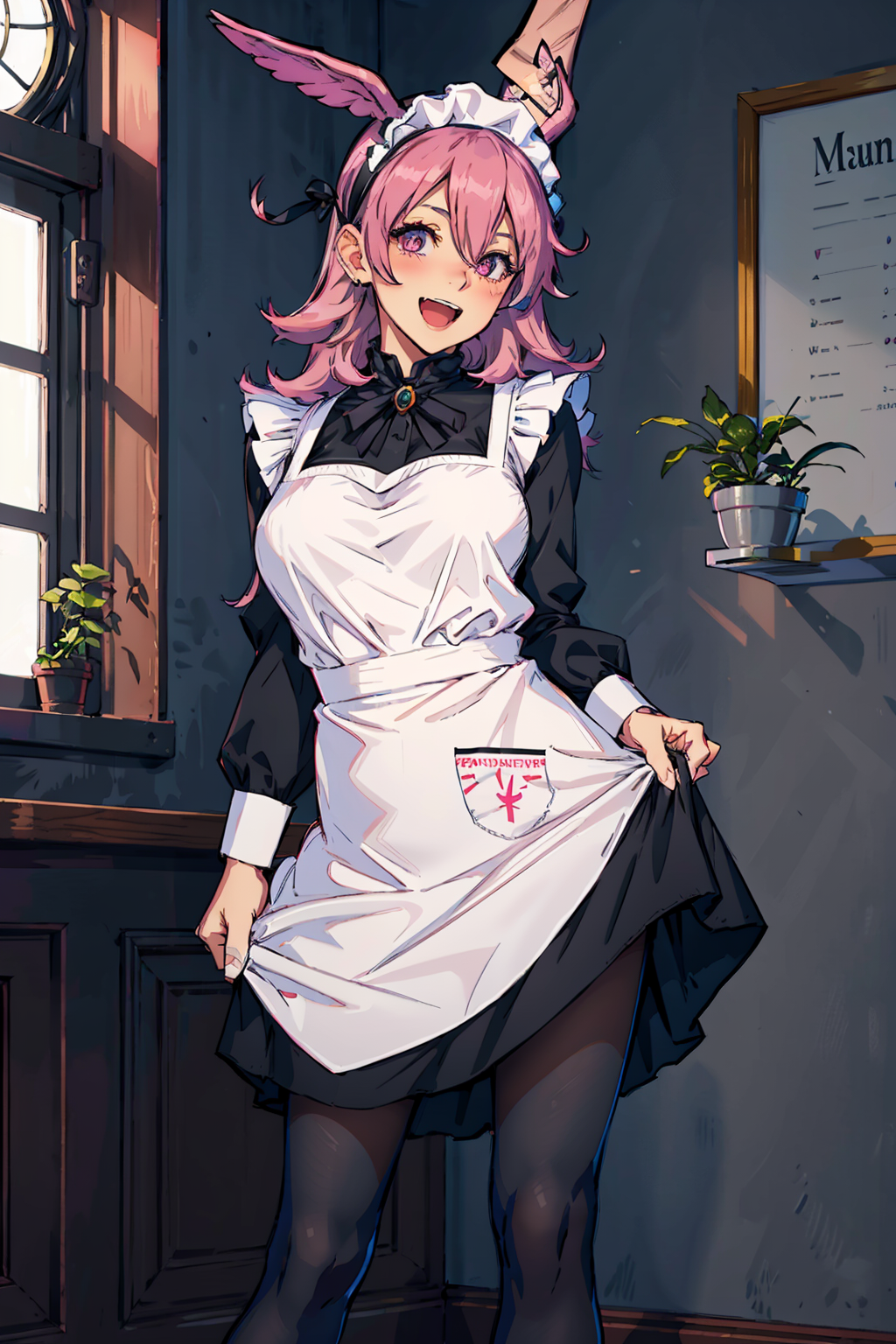 01630-1794666279-_Hildr, 1girl, solo, long hair, looking at viewer, blush, smile, open mouth, large breasts, long sleeves, dress, hair between ey.png